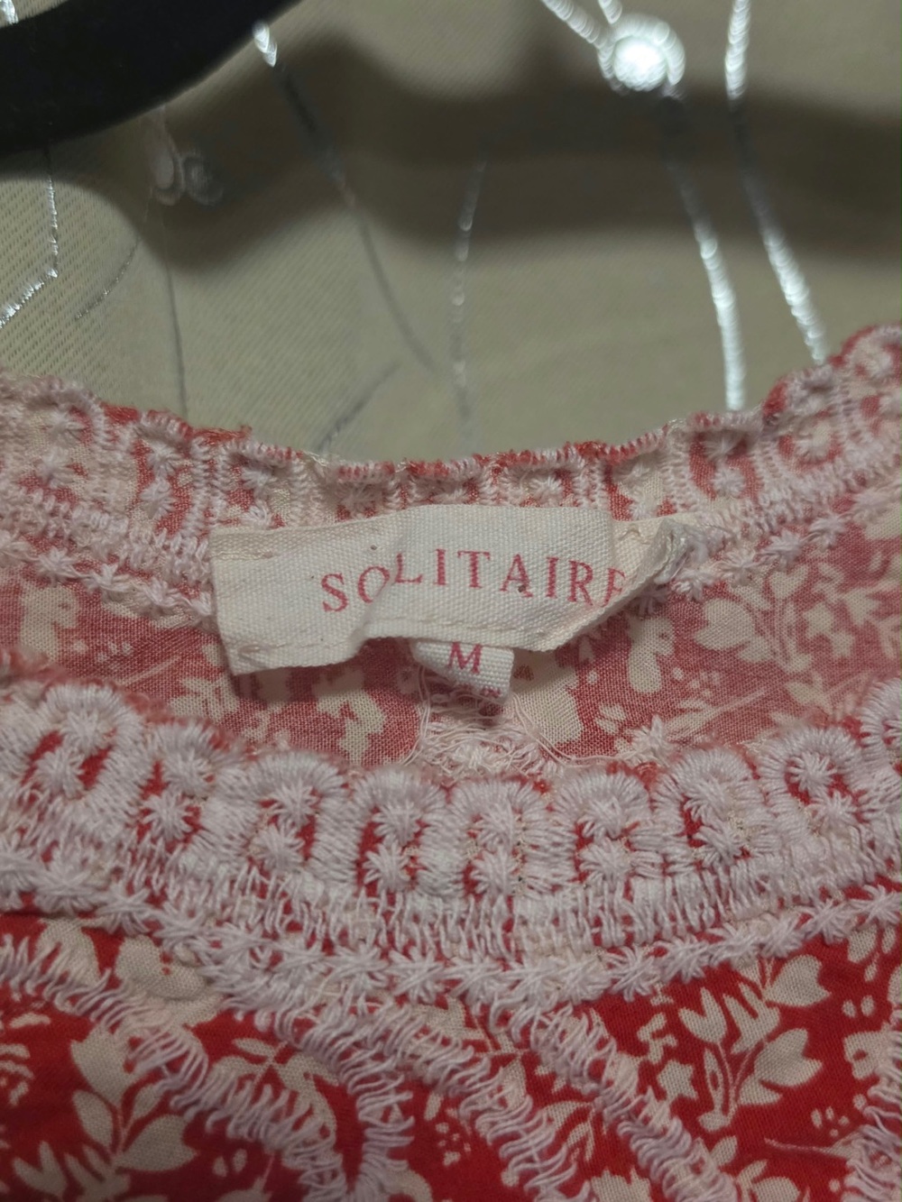 SOLITAIRE by Anthropologie Red & Cream Embroidered Top – Size M, Lg - Picture 5 of 5